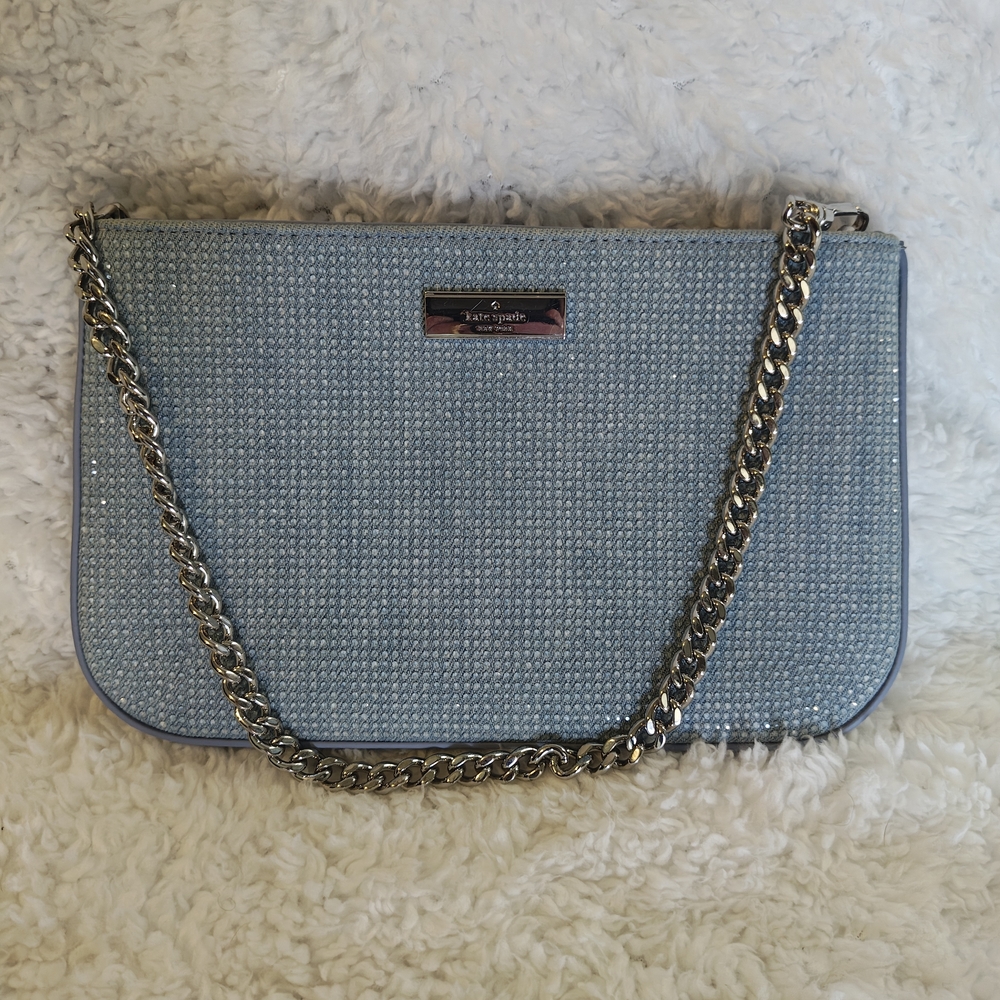 kate spade Light Blue Denim Studded  Shoulder Bag with Silver Chain - Picture 2 of 6